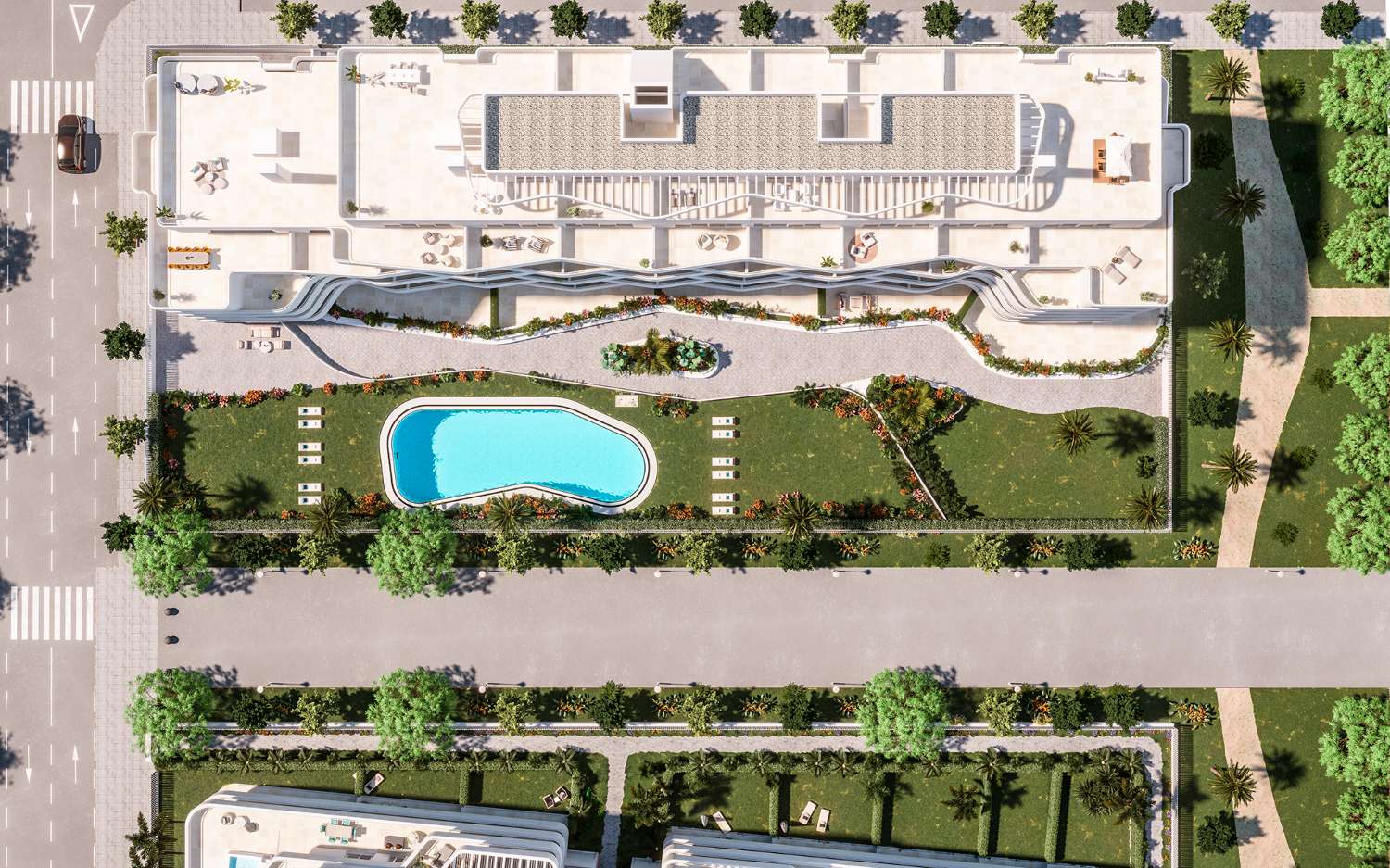 Nybyggede lejligheder Torre del Mar til salg med 2 soveværelser, 2 badeværelser, en terrasse med havudsigt og pool – € 285.000