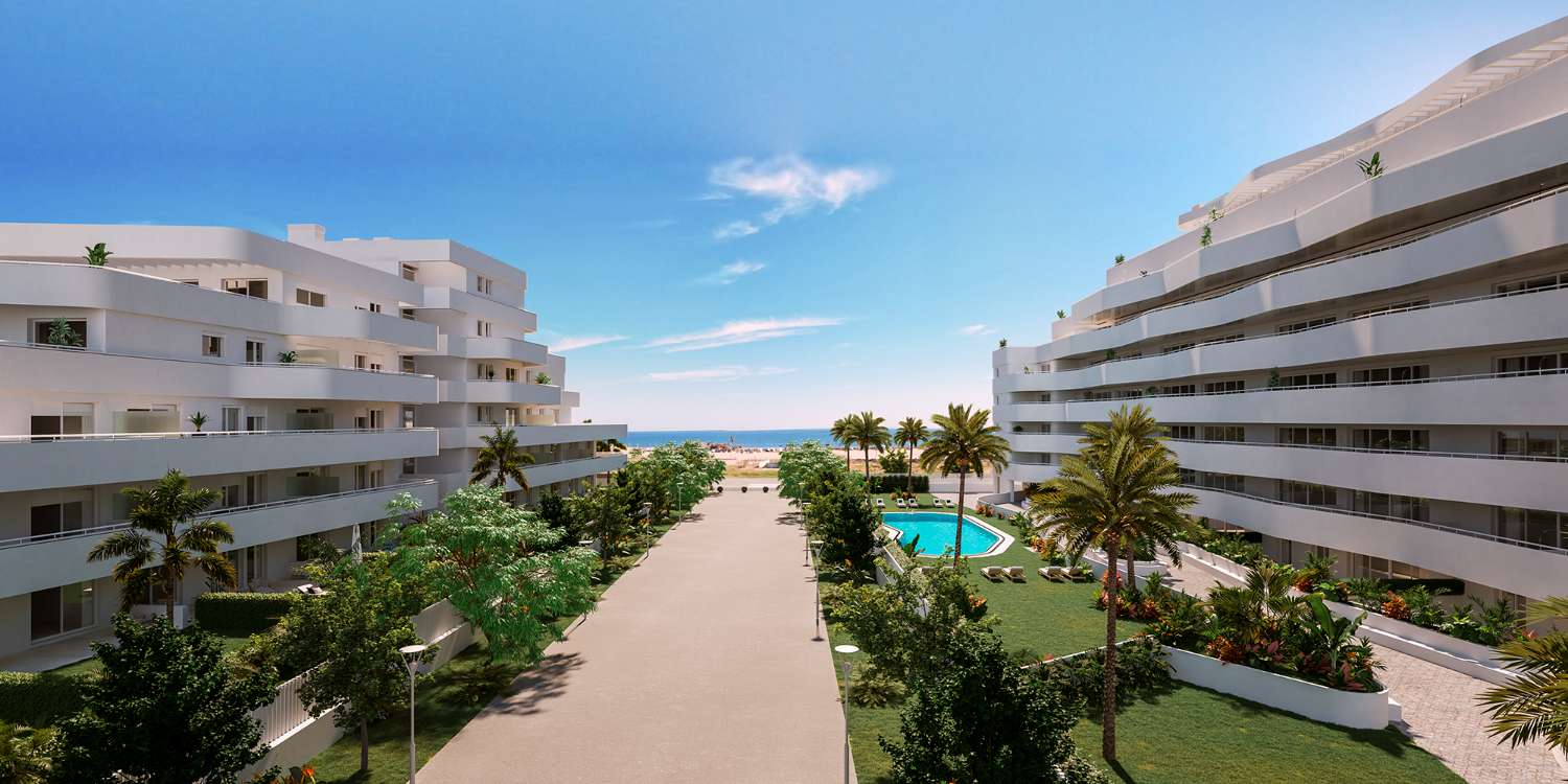 Nybygde leiligheter Torre del Mar til salgs med 2 soverom, 2 bad, terrasse med havutsikt og basseng – € 285.000