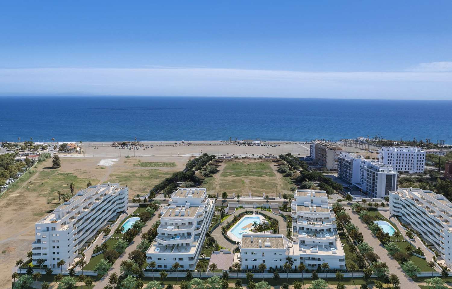 Newbuild apartments Torre del Mar for sale with 2 bedrooms, 2 bathrooms, a terrace with sea views and pool – € 285.000