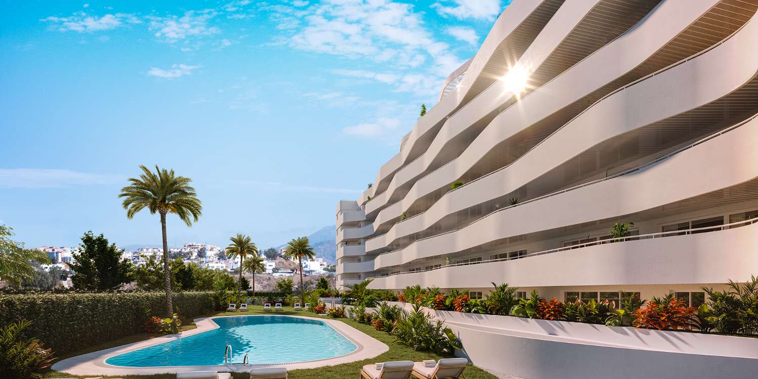 Nybyggda lägenheter Torre del Mar till salu med 2 sovrum, 2 badrum, en terrass med havsutsikt och pool – € 285.000