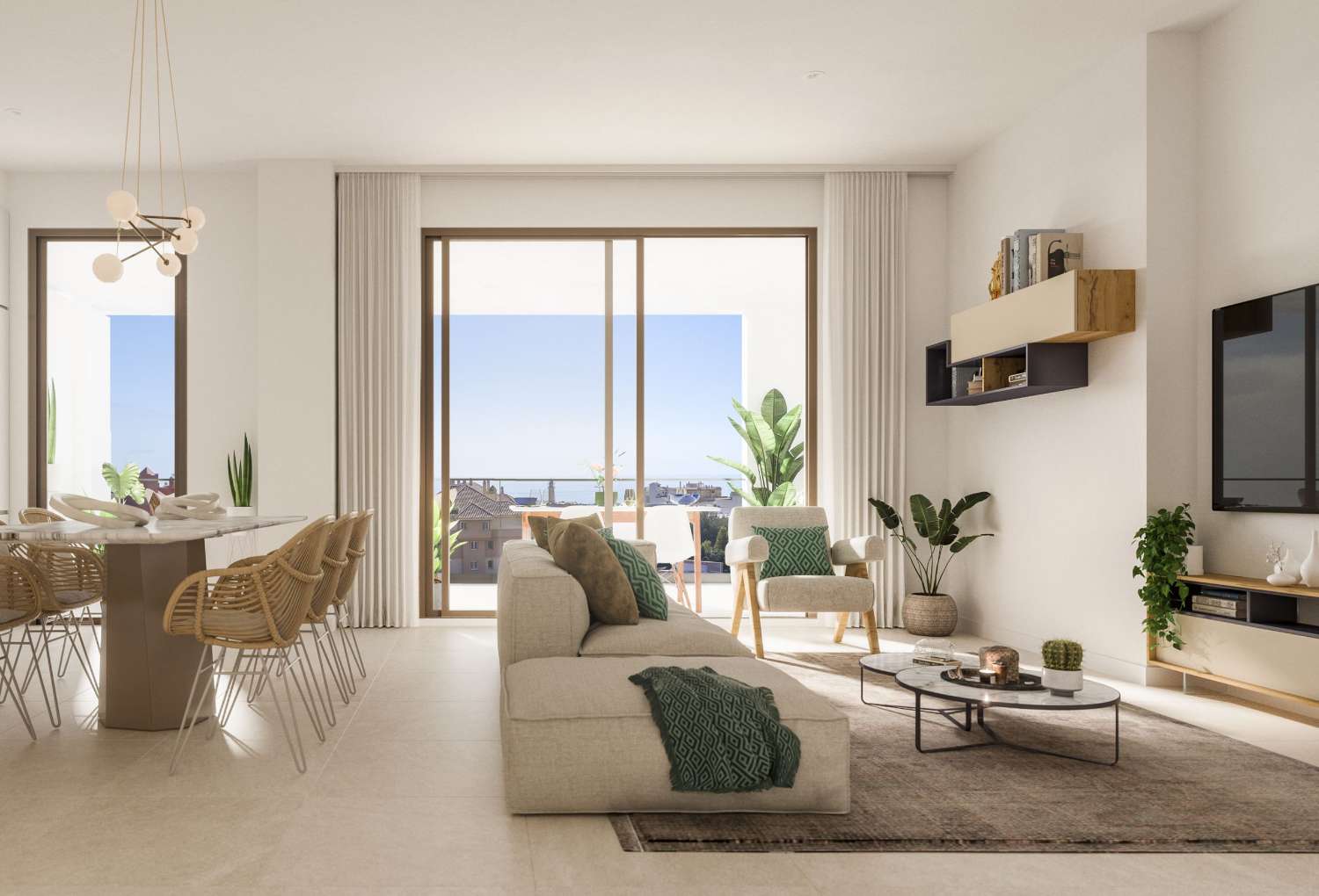 2 o 3 dormitorios, 2 baños y terraza con vistas al mar – desde 218.000 €