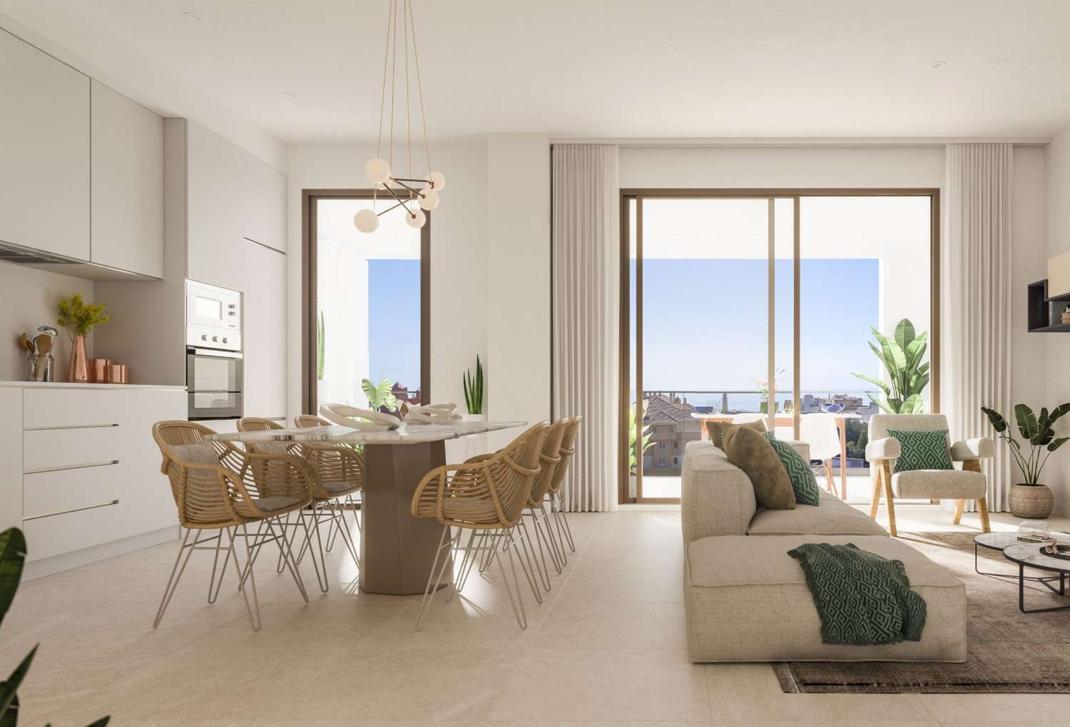 2 o 3 dormitorios, 2 baños y terraza con vistas al mar – desde 218.000 €